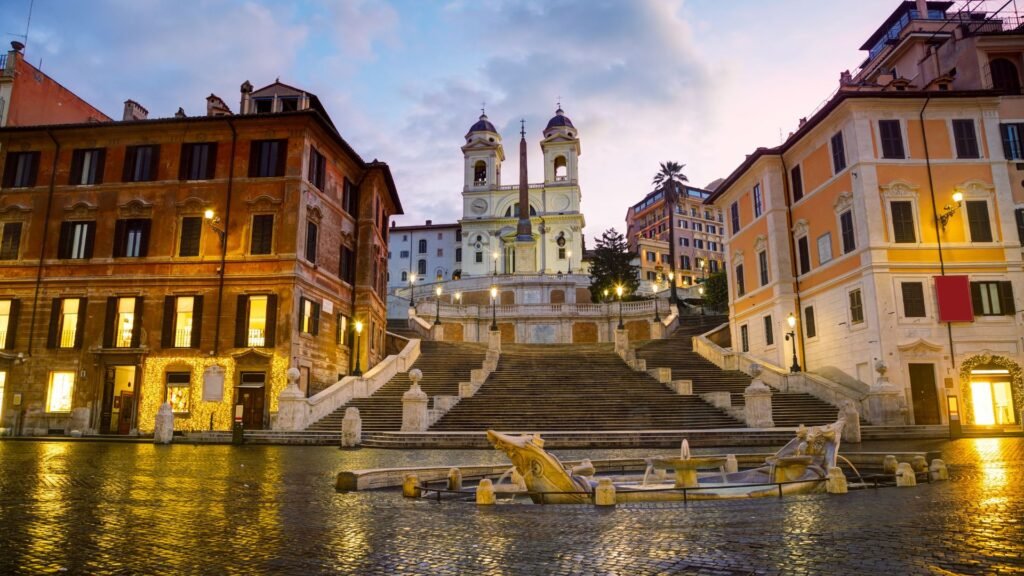 Spanish Steps in Rome Italy during the evening.